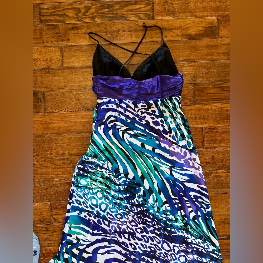 Cache Dress Maxi Satin Teal Abstract Print Purple Size 8 - Picture 7 of 16